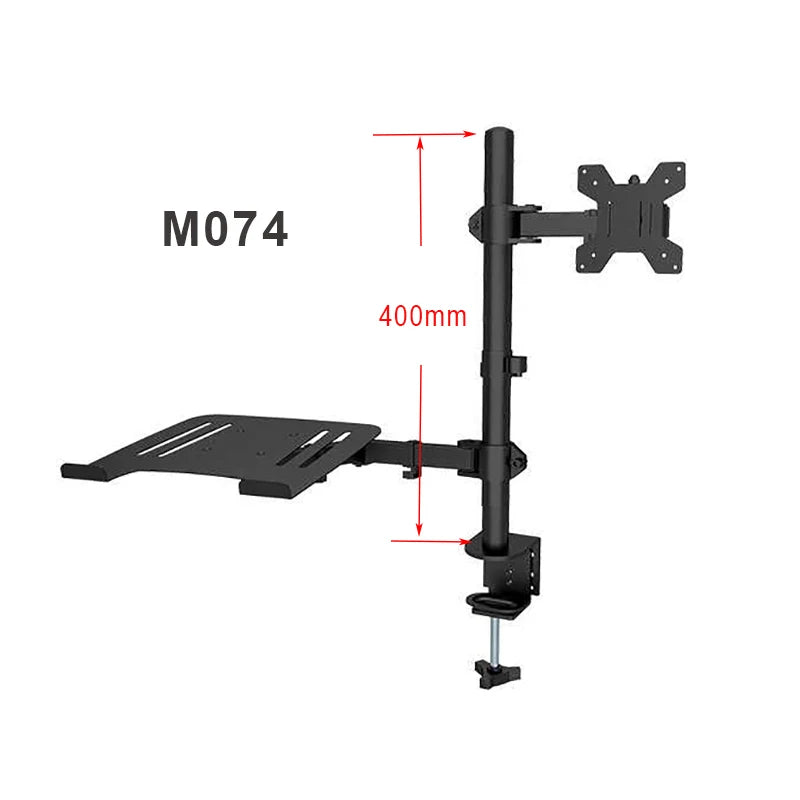 M076 Dual LCD Monitor Desk Mount Fully Adjust Stand with Extra Laptop Tray for Laptop Notebook up to 17" and Screen up to 32"