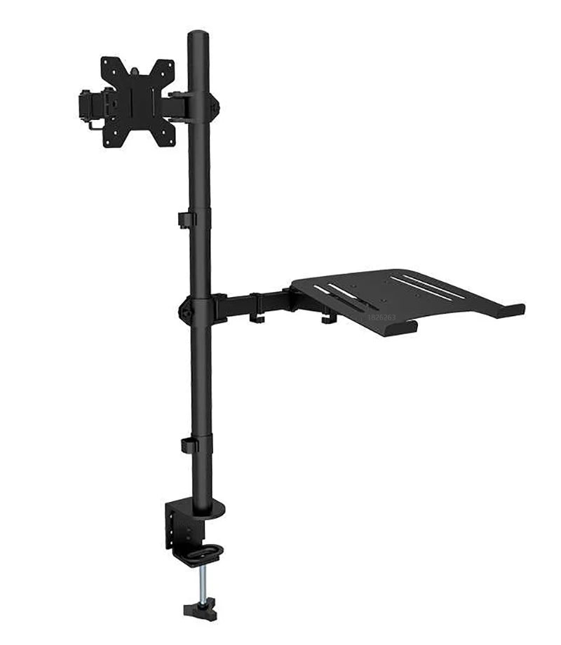 M076 Dual LCD Monitor Desk Mount Fully Adjust Stand with Extra Laptop Tray for Laptop Notebook up to 17" and Screen up to 32"