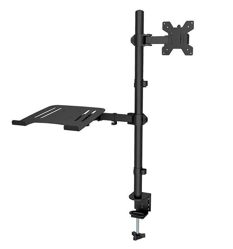 M076 Dual LCD Monitor Desk Mount Fully Adjust Stand with Extra Laptop Tray for Laptop Notebook up to 17" and Screen up to 32"