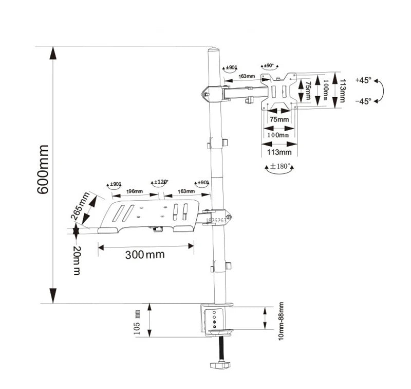 M076 Dual LCD Monitor Desk Mount Fully Adjust Stand with Extra Laptop Tray for Laptop Notebook up to 17" and Screen up to 32"