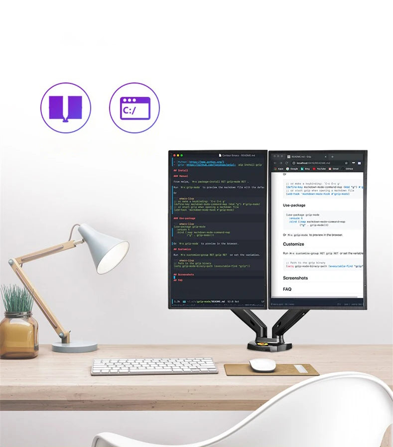 NB F160  Holder Full Motion Dual Arm Monitor Support 17-30 Inch  Mount Bracket Load 2-9 Kgs Each