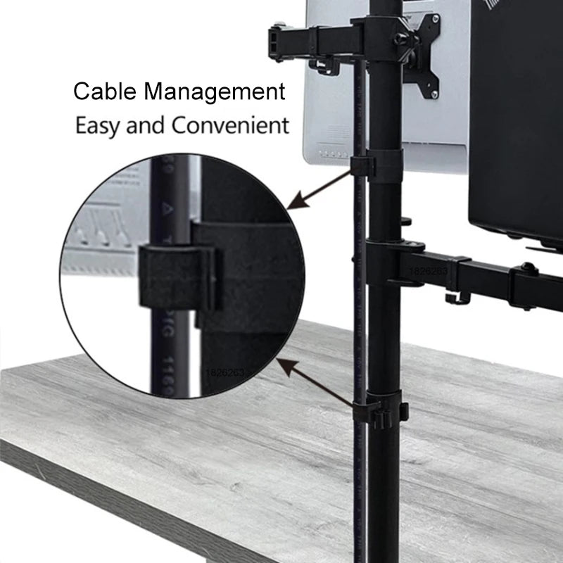 M076 Dual LCD Monitor Desk Mount Fully Adjust Stand with Extra Laptop Tray for Laptop Notebook up to 17" and Screen up to 32"