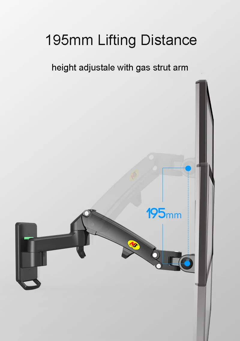 New NB F150 Gas Spring 24-35 inch LED TV Wall Mount Monitor Holder Ergonomic Mount Arm Max. VESA 100*100mm Loading 3-12kgs