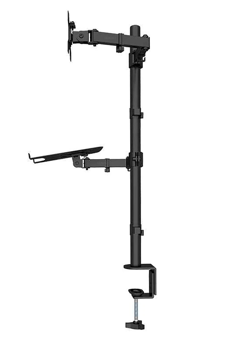 M076 Dual LCD Monitor Desk Mount Fully Adjust Stand with Extra Laptop Tray for Laptop Notebook up to 17" and Screen up to 32"
