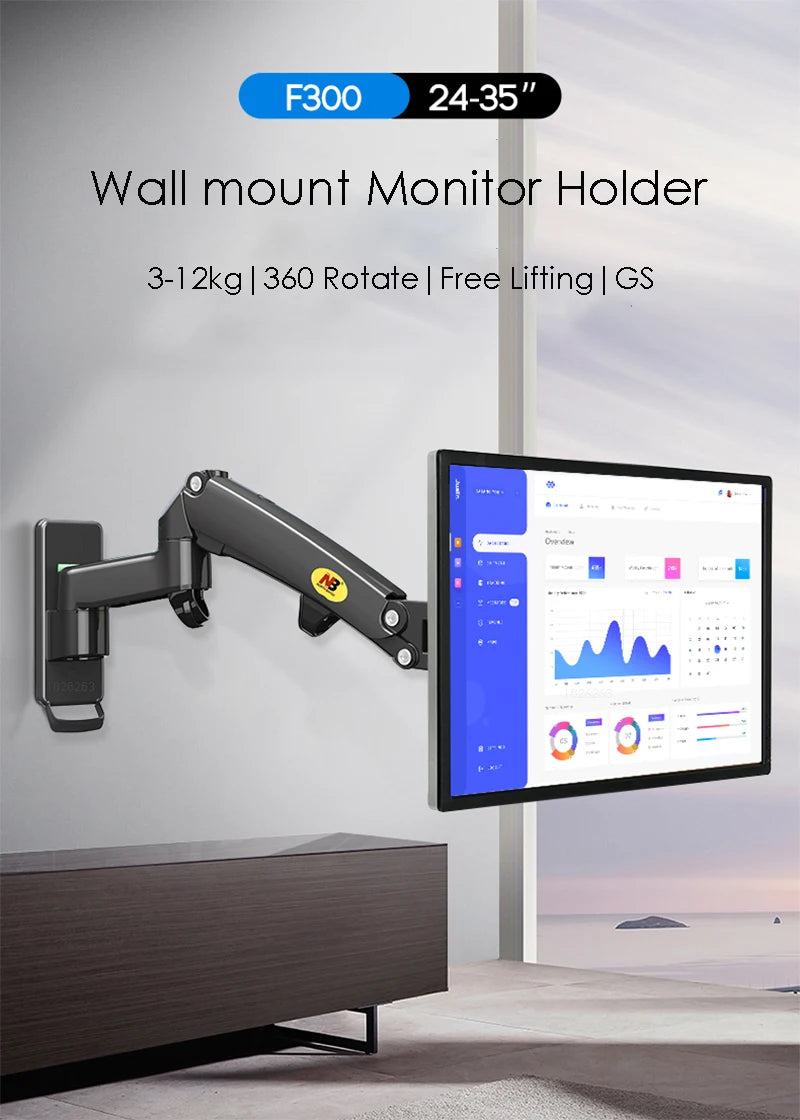 New NB F150 Gas Spring 24-35 inch LED TV Wall Mount Monitor Holder Ergonomic Mount Arm Max. VESA 100*100mm Loading 3-12kgs