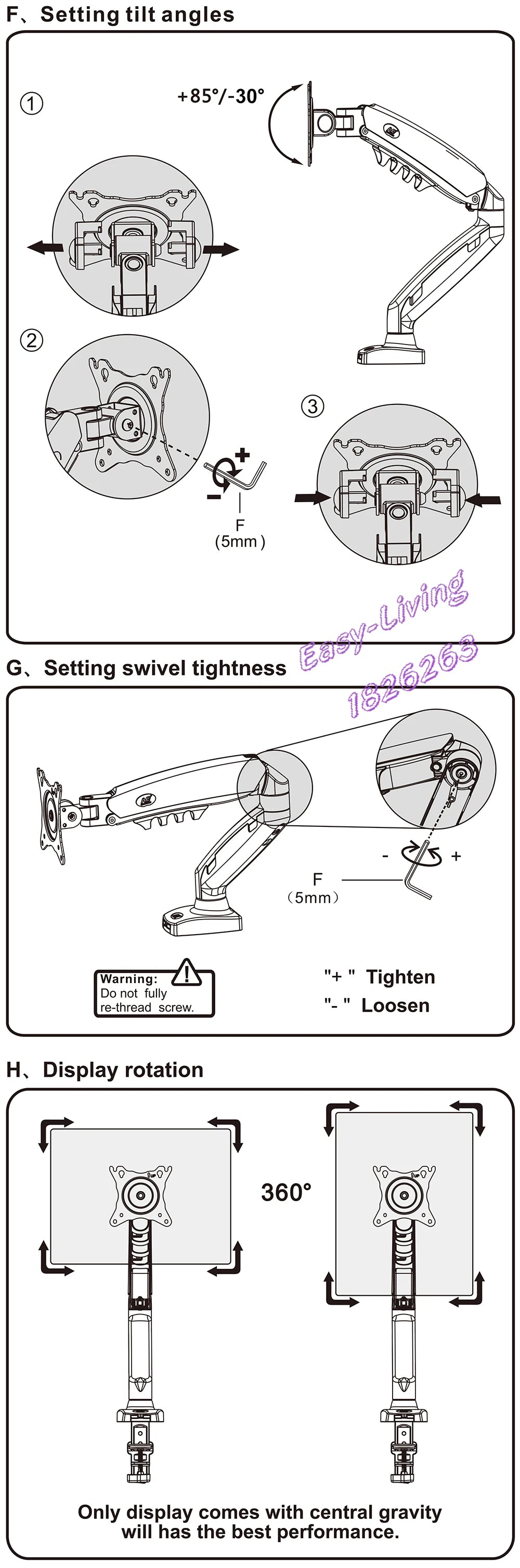 NB F80 Desktop Gas Spring 17-30" LCD LED Monitor Holder Mount Arm Full Motion Display Stand Loading 2-9 Kgs