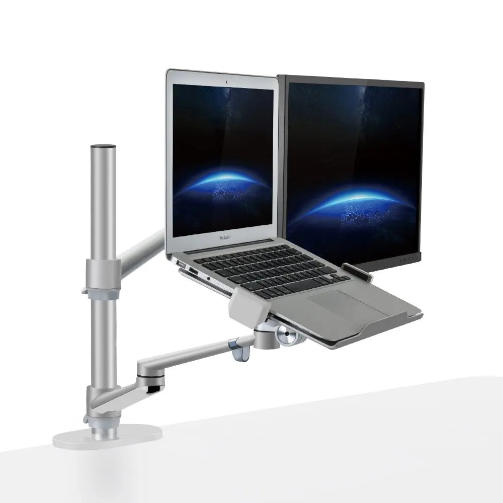 OL-3L Aluminum Height Adjustable Desktop Dual Arm 17-32 inch Monitor Holder+12-17 inch Laptop Holder Stand Full Motion Mount Arm