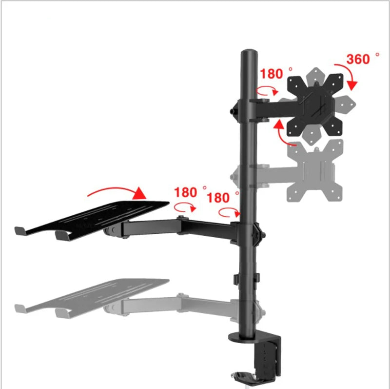 M076 Dual LCD Monitor Desk Mount Fully Adjust Stand with Extra Laptop Tray for Laptop Notebook up to 17" and Screen up to 32"
