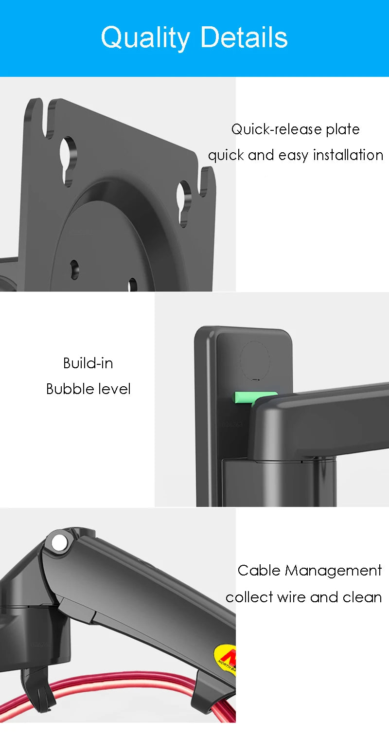 New NB F150 Gas Spring 24-35 inch LED TV Wall Mount Monitor Holder Ergonomic Mount Arm Max. VESA 100*100mm Loading 3-12kgs