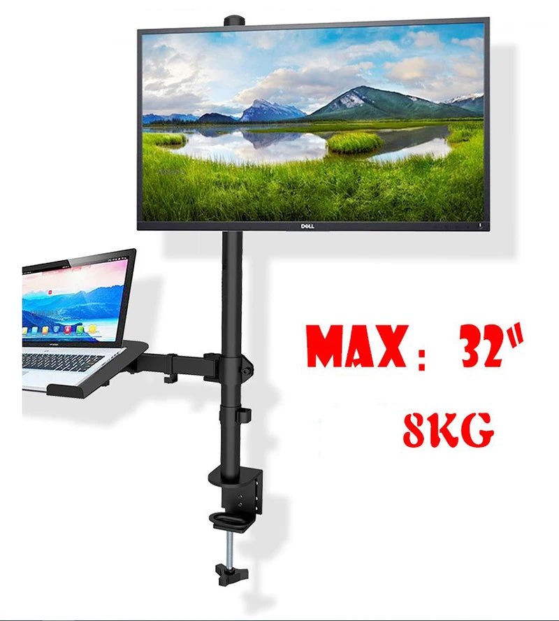 M076 Dual LCD Monitor Desk Mount Fully Adjust Stand with Extra Laptop Tray for Laptop Notebook up to 17" and Screen up to 32"