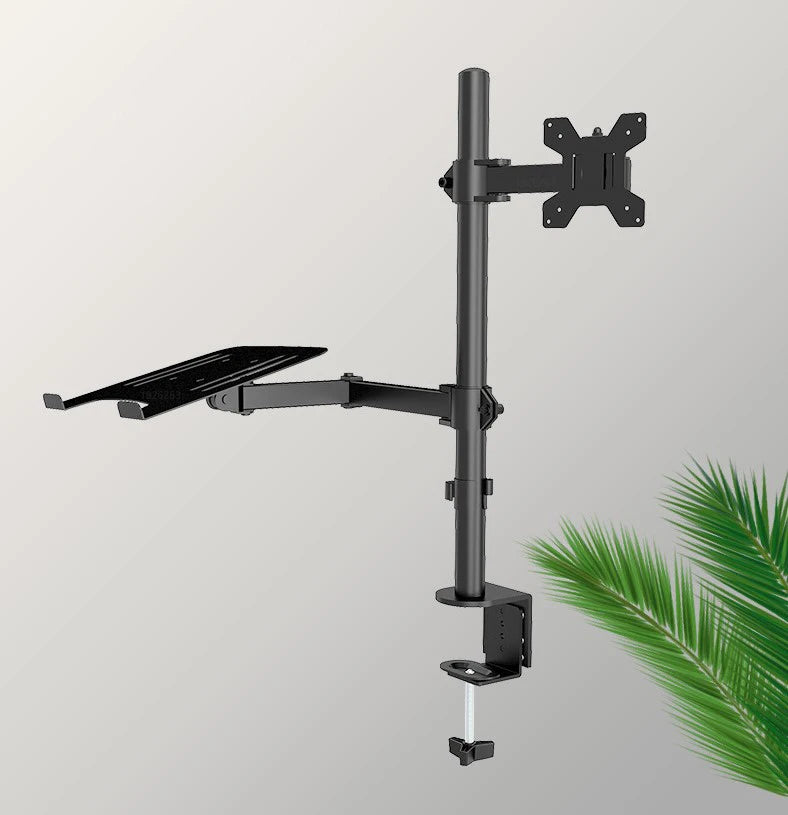 M076 Dual LCD Monitor Desk Mount Fully Adjust Stand with Extra Laptop Tray for Laptop Notebook up to 17" and Screen up to 32"