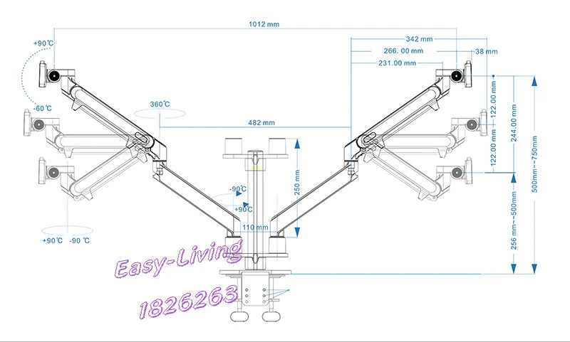 Hyvarwey OL-2Z Desktop 17-32 inch Dual Monitor Mount Arm Full Motion Aluminum Monitor Holder Gas Spring Arm Load 2-8kgs Each