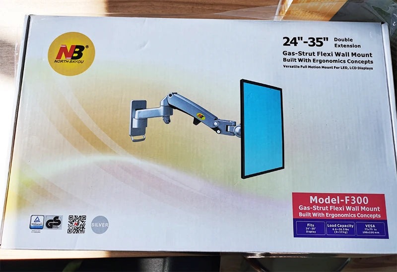 New NB F150 Gas Spring 24-35 inch LED TV Wall Mount Monitor Holder Ergonomic Mount Arm Max. VESA 100*100mm Loading 3-12kgs