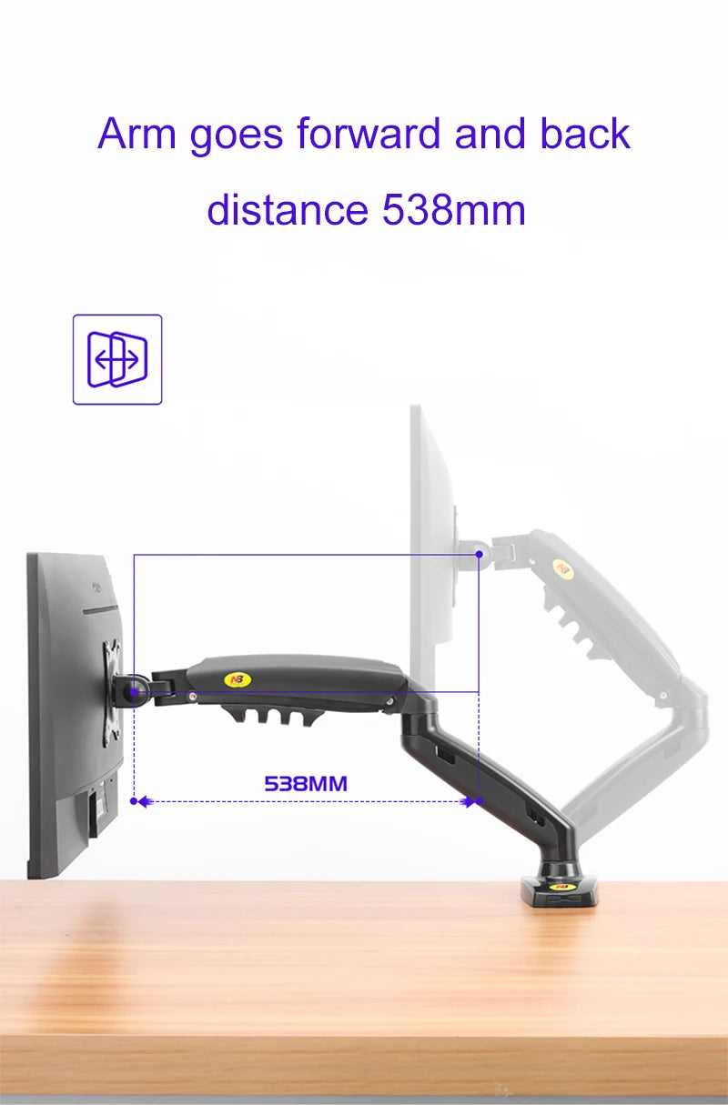 NB F80 Desktop Gas Spring 17-30" LCD LED Monitor Holder Mount Arm Full Motion Display Stand Loading 2-9 Kgs