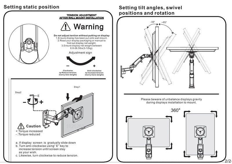 New NB F150 Gas Spring 24-35 inch LED TV Wall Mount Monitor Holder Ergonomic Mount Arm Max. VESA 100*100mm Loading 3-12kgs