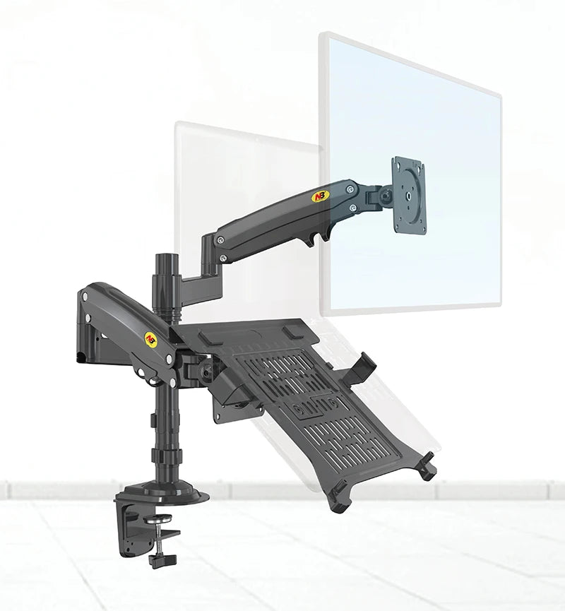Desktop NB H180-FP Gas Spring Dual Arm for 17"-27" Monitor Holder + 10"-17" Laptop Support Air Press Mount Stand Load 2-9kg
