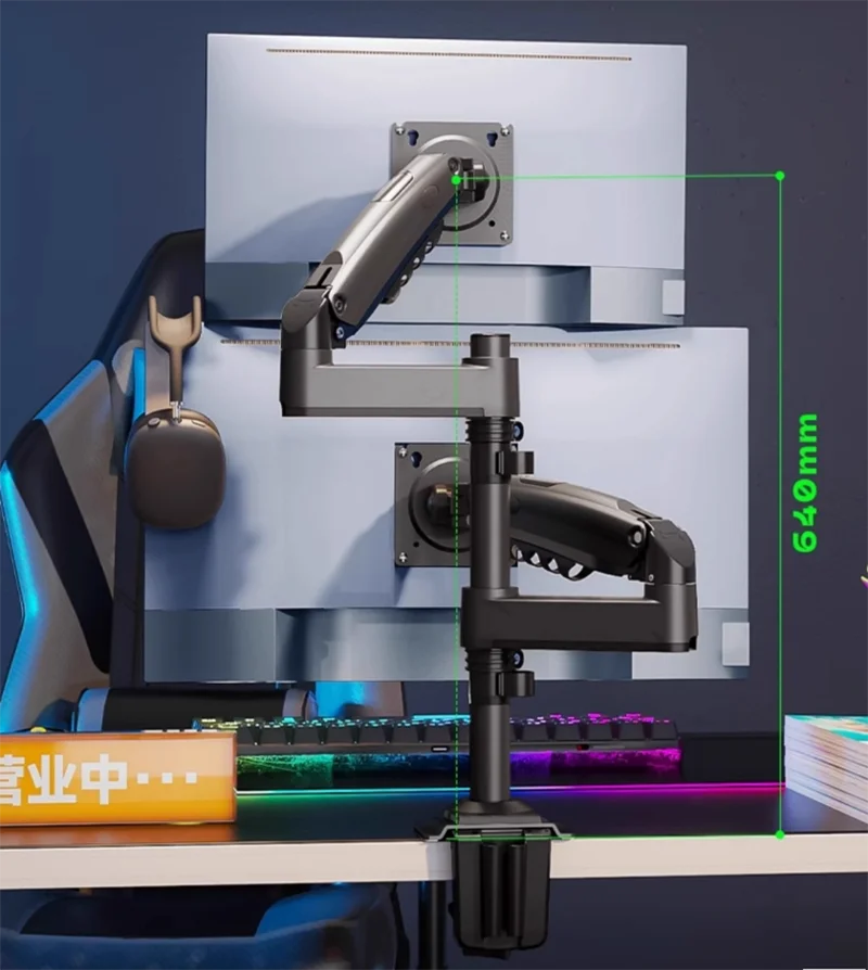 NB H180 Double monitor desk Holder Arm Gas Spring Full Motion 17"-27" LCD TV Mount ergonomic dual arm clamp bracket 2-9kgs each