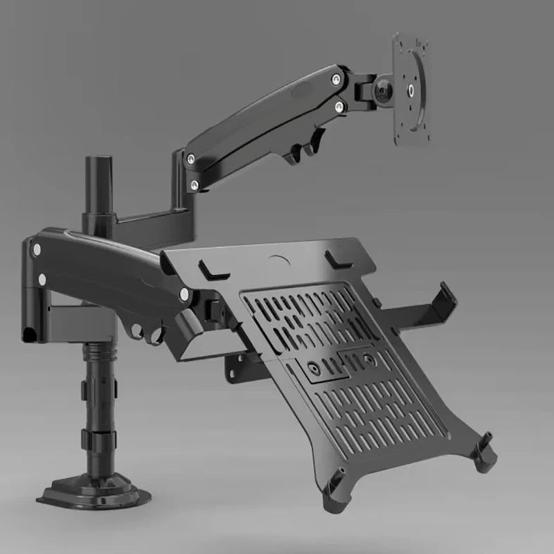Desktop NB H180-FP Gas Spring Dual Arm for 17"-27" Monitor Holder + 10"-17" Laptop Support Air Press Mount Stand Load 2-9kg