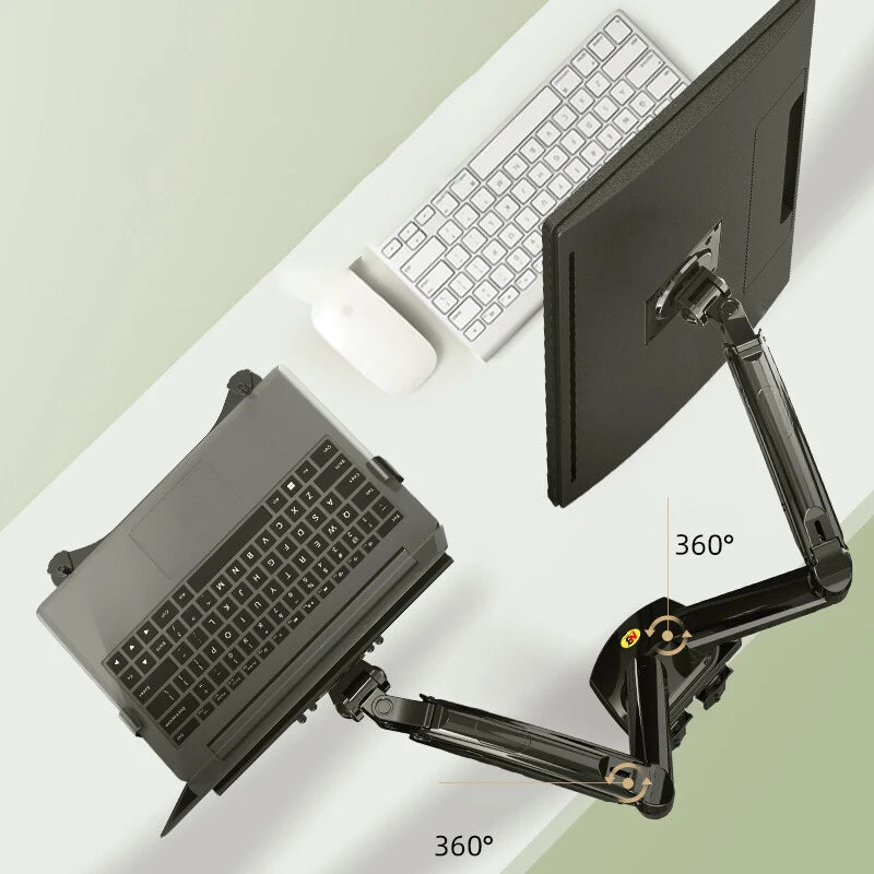 Desktop NB F160 + FP-2 Gas Spring Dual Arm for 17"-27" Monitor Holder + 10"-17" Laptop Support Air Press Mount Stand Load 2-9kg