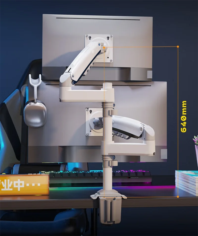 NB H180 Double monitor desk Holder Arm Gas Spring Full Motion 17"-27" LCD TV Mount ergonomic dual arm clamp bracket 2-9kgs each