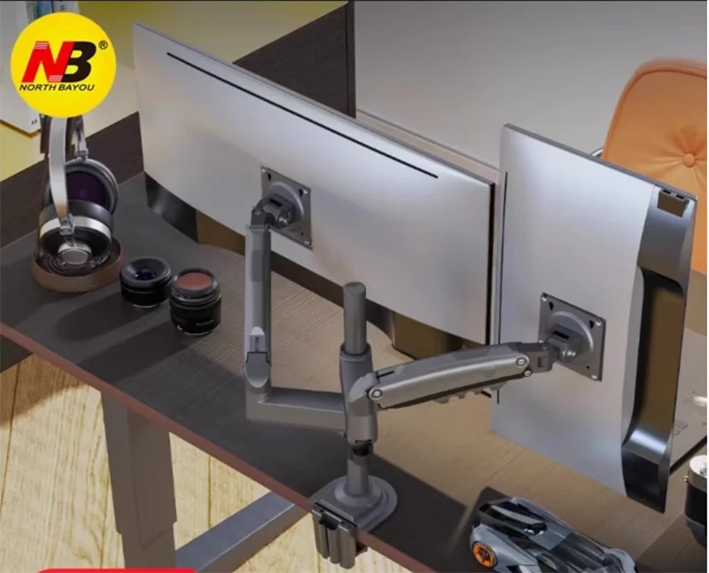 NB H180 Double monitor desk Holder Arm Gas Spring Full Motion 17"-27" LCD TV Mount ergonomic dual arm clamp bracket 2-9kgs each