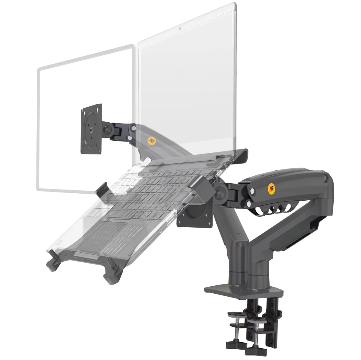 Desktop NB F160 + FP-2 Gas Spring Dual Arm for 17"-27" Monitor Holder + 10"-17" Laptop Support Air Press Mount Stand Load 2-9kg
