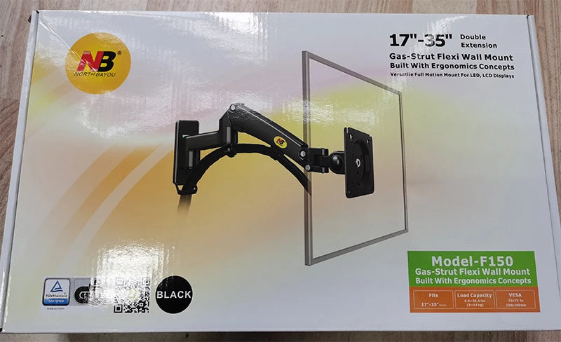 New NB F150 Gas Spring 24-35 inch LED TV Wall Mount Monitor Holder Ergonomic Mount Arm Max. VESA 100*100mm Loading 3-12kgs