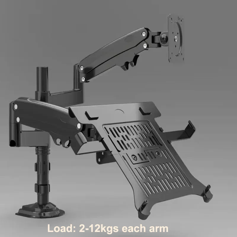 Desktop NB H180-FP Gas Spring Dual Arm for 17"-27" Monitor Holder + 10"-17" Laptop Support Air Press Mount Stand Load 2-9kg
